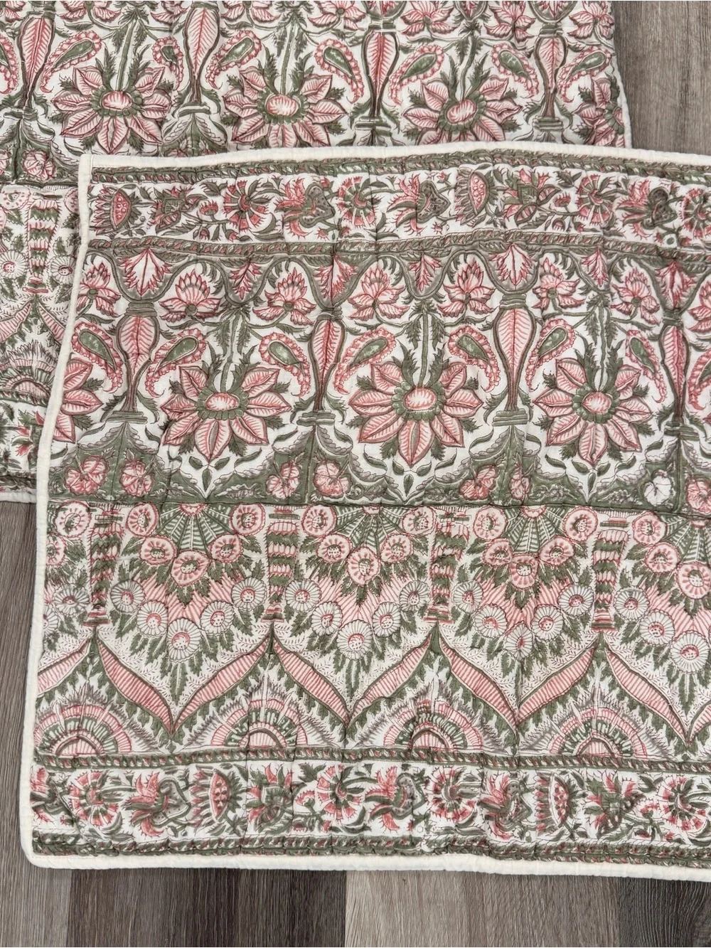 Pottery Barn Kalamkari Quilted Floral Paisley Pillow Covers Pink Green Cotton